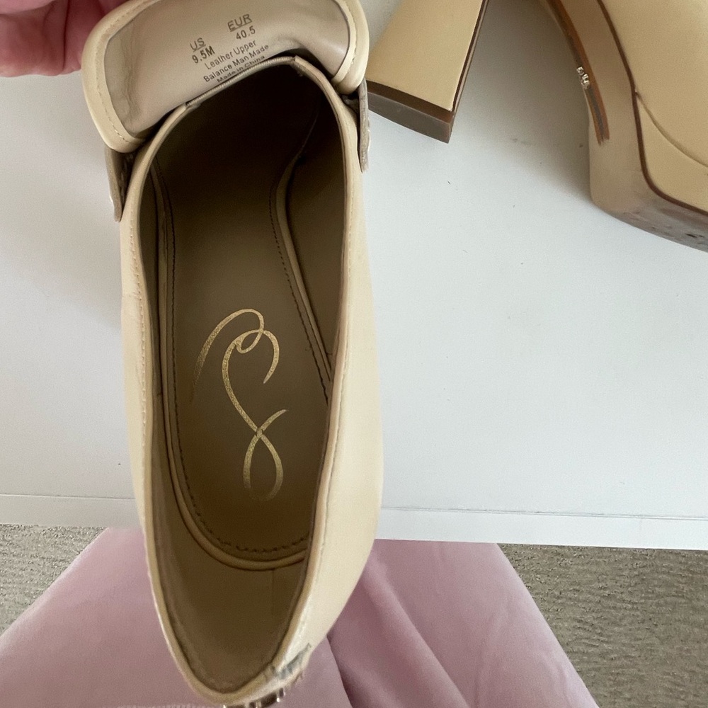 Sam Edelman Cream Heeled Loafers - Picture 3 of 14